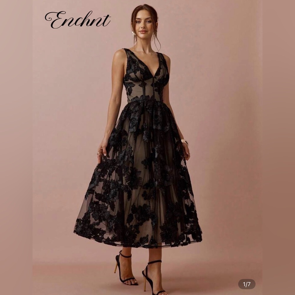 Black Floral Embroidered Dress